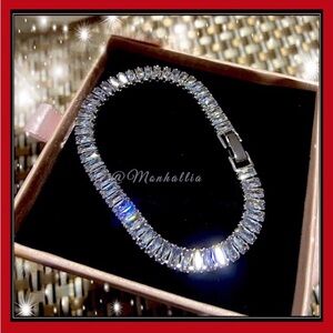925 SQUARE BAGUETTE PAVE SIMULATED DIAMOND STONE TENNIS SILVER BRACELET
